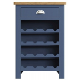 Portland Oak and Blue Painted 1 Drawer Wine Cabinet - thumbnail 1