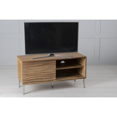 Clearance - Wave Mango Wood TV Unit, Natural Ripple Pattern 100cm Wide, Stand Upto 32in Plasma - 1 Door with 2 Shelf - image 1