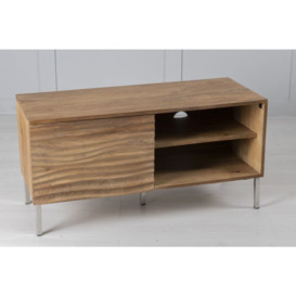Clearance - Wave Mango Wood TV Unit, Natural Ripple Pattern 100cm Wide, Stand Upto 32in Plasma - 1 Door with 2 Shelf - thumbnail 2