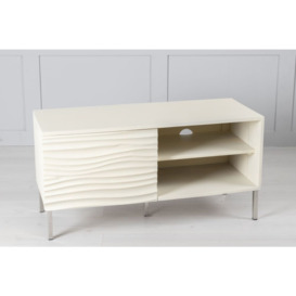 Clearance - Wave Mango Wood TV Unit, Bone White Ripple Pattern 100cm Wide, Stand Upto 32in Plasma - 1 Door with 2 Shelf - thumbnail 3