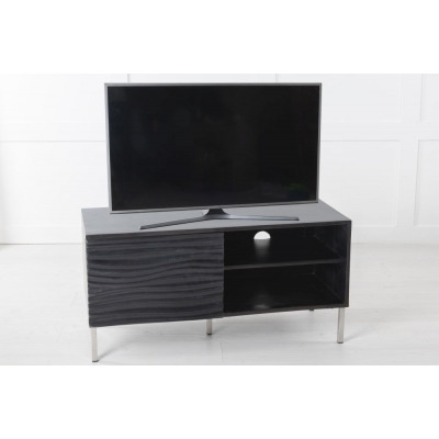 Clearance - Wave Mango Wood TV Unit, Black Ripple Pattern 100cm Wide, Stand Upto 32in Plasma - 1 Door with 2 Shelf - image 1