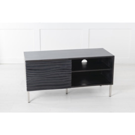 Clearance - Wave Mango Wood TV Unit, Black Ripple Pattern 100cm Wide, Stand Upto 32in Plasma - 1 Door with 2 Shelf - thumbnail 3