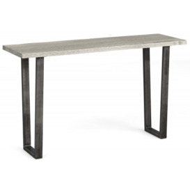 Dalston Grey Oak Console Table, Live Edge Top with Industrial Style Black Metal U Legs
