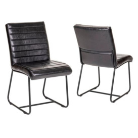 Cooper Black Dining Side Chair, Genuine Real Buffalo Leather - thumbnail 2