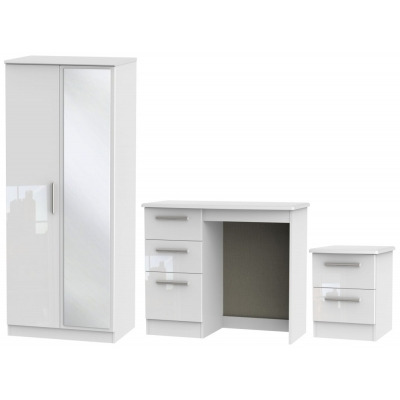 Knightsbridge White 3 Piece Bedroom Set with 2 Door Mirror Wardrobe