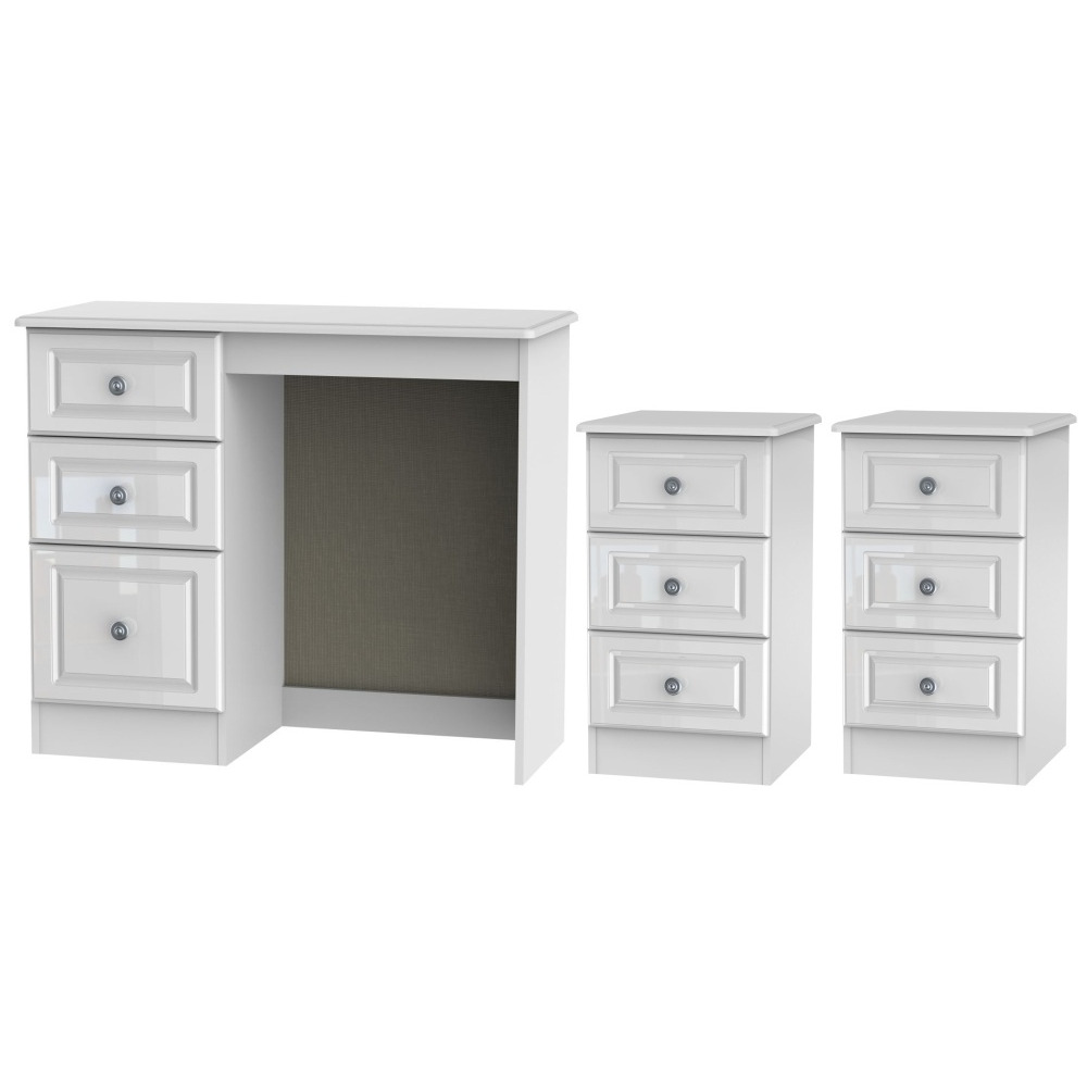 Pembroke High Gloss White 3 Piece Bedroom Set with 3 Drawer Bedside