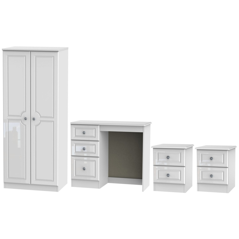Pembroke High Gloss White 4 Piece Bedroom Set with 2 Door Wardrobe