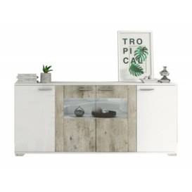 Messina White and Concrete Grey 4 Door Italian Sideboard with LED Light