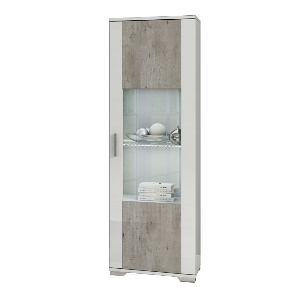 Dylan White and Concrete Grey 1 Right Door Glass Italian Cabinet with LED Light - image 1