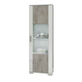 Dylan White and Concrete Grey 1 Right Door Glass Italian Cabinet with LED Light - thumbnail 1