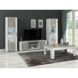 Dylan White and Concrete Grey 1 Right Door Glass Italian Cabinet with LED Light - thumbnail 3