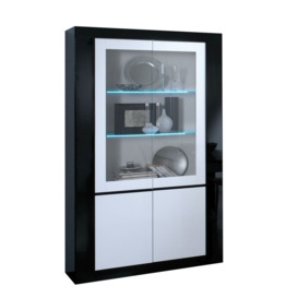 Polaris Black and White 2 Glass Door Italian Cabinet with LED Light - thumbnail 1