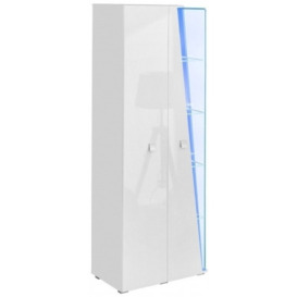 Logan White High Gloss Tall Display Cabinet with LED Light - thumbnail 1