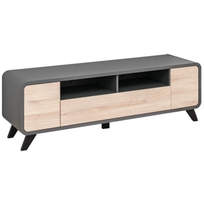 Round Oak and Anthracite Curved TV Unit - image 1