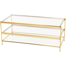 Clearance - Baker Gold and Glass Coffee Table, Square Top with Golden Antique Finish Metal Shelf - thumbnail 2