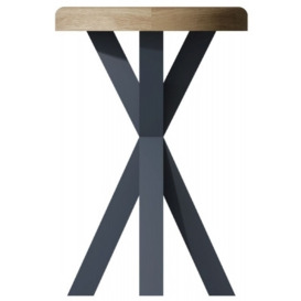 Ringwood Blue Painted Round Side Table - Oak Top - thumbnail 1