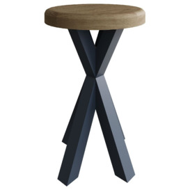 Ringwood Blue Painted Round Side Table - Oak Top - thumbnail 3