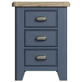 Ringwood Blue Painted 3 Drawer Large Bedside Cabinet - Oak Top