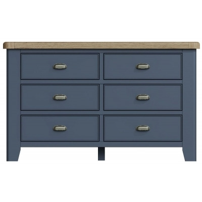Ringwood Blue Painted 6 Drawer Chest - Oak Top - image 1