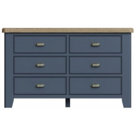 Ringwood Blue Painted 6 Drawer Chest - Oak Top - thumbnail 1