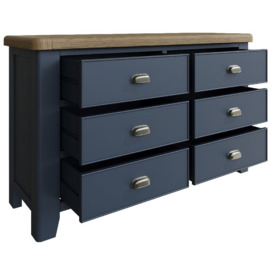 Ringwood Blue Painted 6 Drawer Chest - Oak Top - thumbnail 2