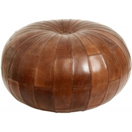 NORDAL Rugby Antique Brown Leather Pouffe