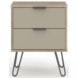 Augusta Driftwood 2 Drawer Bedside Cabinet with Hairpin Legs