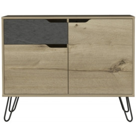 Manhattan Pine and Stone Effect 2 Door 1 Drawer Sideboard with Hairpin Legs