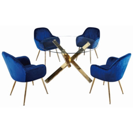 Lara Royal Blue Dining Chair with Gold Legs (Sold in Pairs) - thumbnail 2