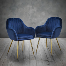 Lara Royal Blue Dining Chair with Gold Legs (Sold in Pairs) - thumbnail 3