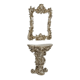 Boudoir French Ornate Silver Console Table with Mirror