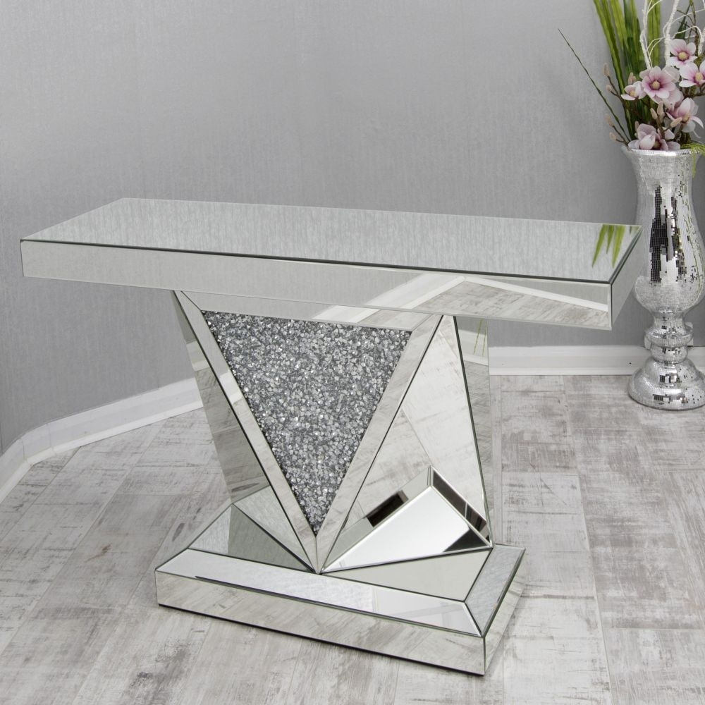 Arcadia Crushed Diamond Mirrored Console Table - MQ-3136