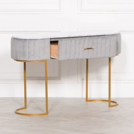 Velvet Upholstered Dressing Table with Marble Effect Top - thumbnail 2