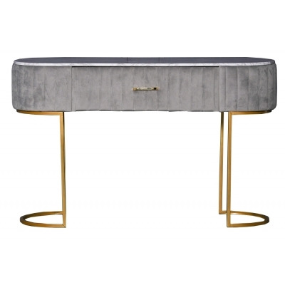 Velvet Upholstered Dressing Table with Marble Effect Top - image 1