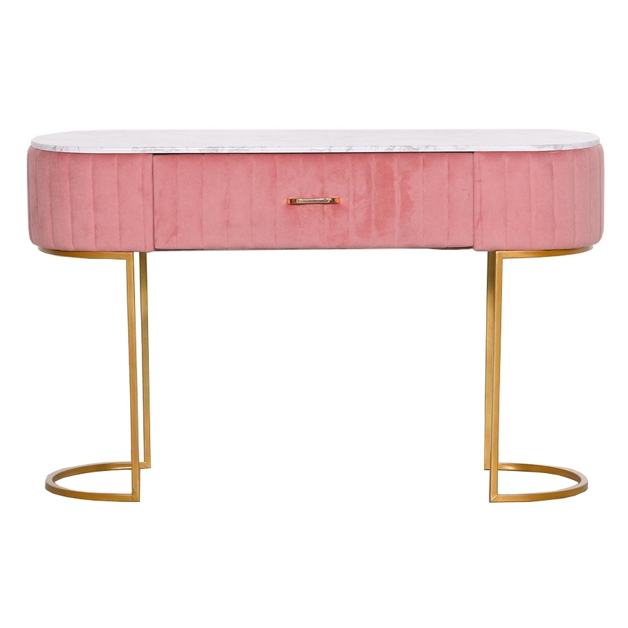Pink Velvet Upholstered Dressing Table with Marble Effect Top - image 1