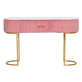 Pink Velvet Upholstered Dressing Table with Marble Effect Top - thumbnail 1
