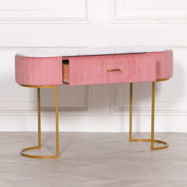 Pink Velvet Upholstered Dressing Table with Marble Effect Top - thumbnail 2