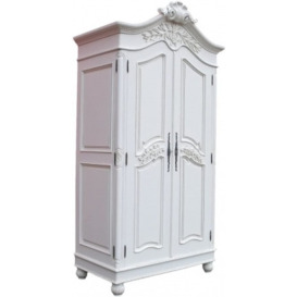 French Style Lomira White Carved Armoire Wardrobe - 2 Door