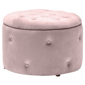 Cleo Pink Velvet Fabric Round Ottoman Storage Pouff