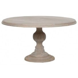 Rustic White Cedar 4 Seater Round Pedestal Dining Table - 147cm - thumbnail 1