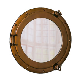 Antique Brass Port Hole Round Mirror - 43.5cm x 43.5cm