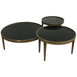 Mindy Brownes Reese Black Smoked Glass and Antique Bronze Small Round Coffee Table - thumbnail 2