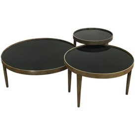 Mindy Brownes Reese Black Smoked Glass and Antique Bronze Round Coffee Table - thumbnail 2