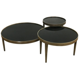 Mindy Brownes Reese Black Smoked Glass and Antique Bronze Large Round Coffee Table - thumbnail 2