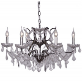 French Style 6 Branch Shallow Cut Glass Chandelier