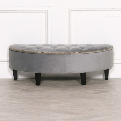 Grey Velvet Storage Ottoman Bench - image 1