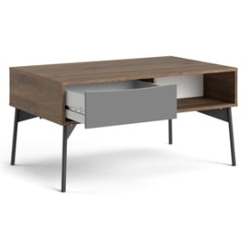 Fur Coffee Table with 1 Drawer in Grey, White and Walnut - thumbnail 2