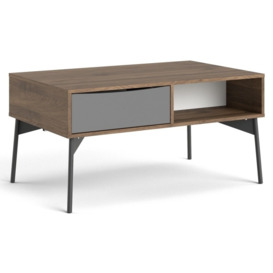 Fur Coffee Table with 1 Drawer in Grey, White and Walnut - thumbnail 1