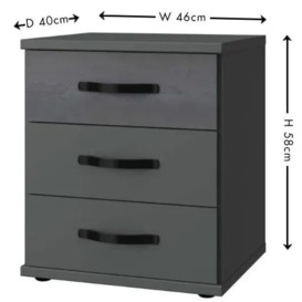 IN STOCK Duo2 3 Drawers Bedside Cabinet, German Made Graphite Bedroom Furniture - thumbnail 2