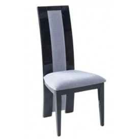 Alpine Black Dining Chair, Wooden High Gloss Back with Grey Seat Pads